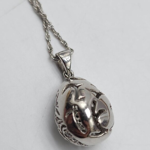 Sterling Silver Intricate Teardrop Pendant Necklace With Chain 18" Length - Picture 4 of 6